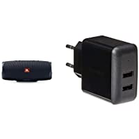 JBL Charge 4 - Altavoz inalámbrico portátil con Bluetooth + AmazonBasics – Cargador USB de Pared de Dos Puertos (2
